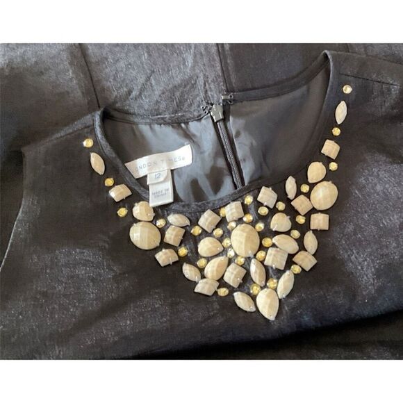 London Times Raw Silk Black Dress with Embellishments  12 - Picture 4 of 5